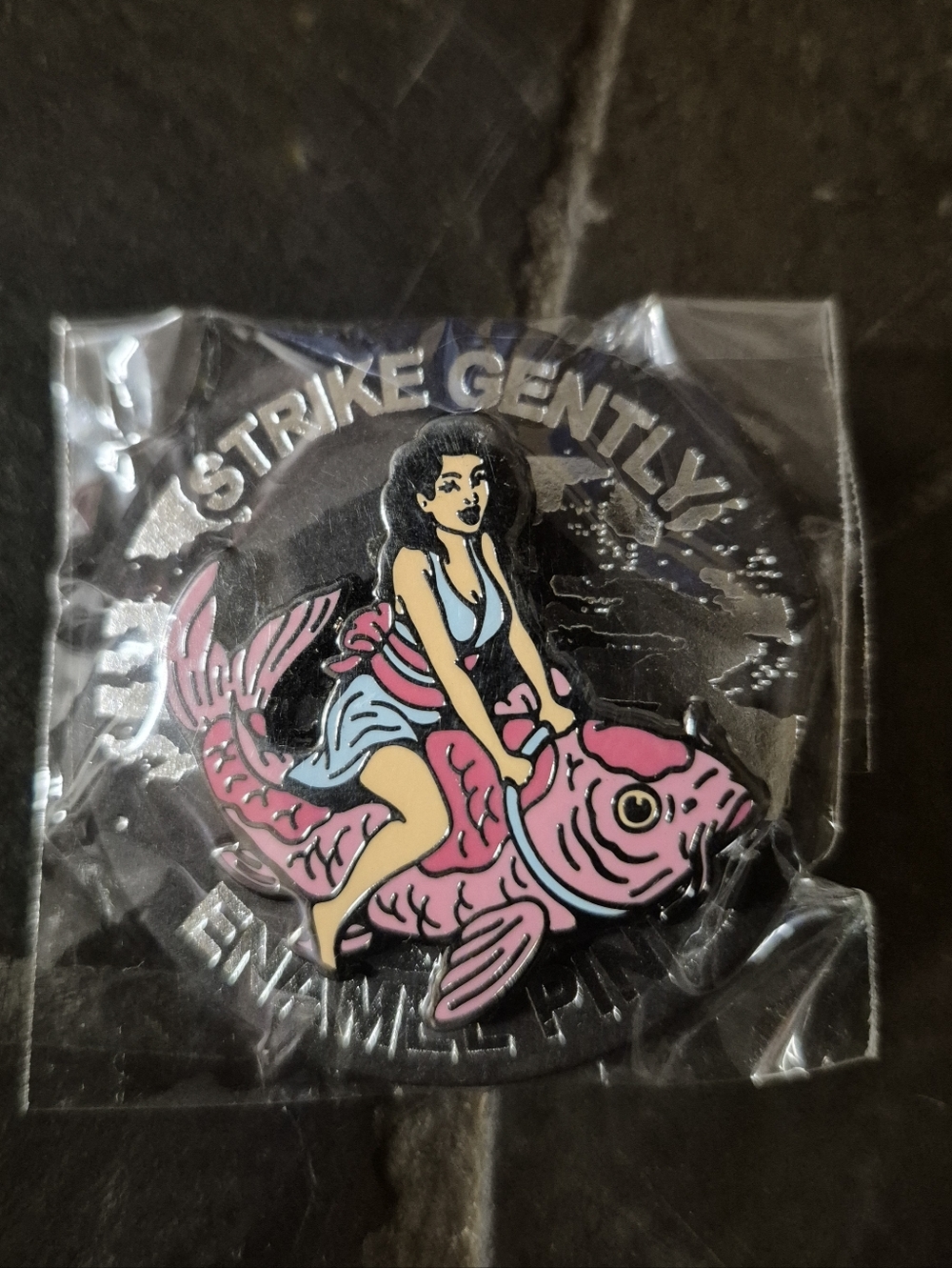 Pink Fish Pin with Rider - Enamel Pin